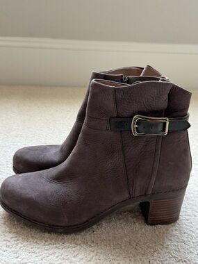 Leather Ankle Boots in Dark Brown/Purple with Buckle